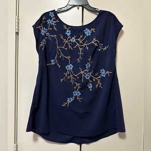 Eshakti Navy Blue Floral Embroidered Blouse